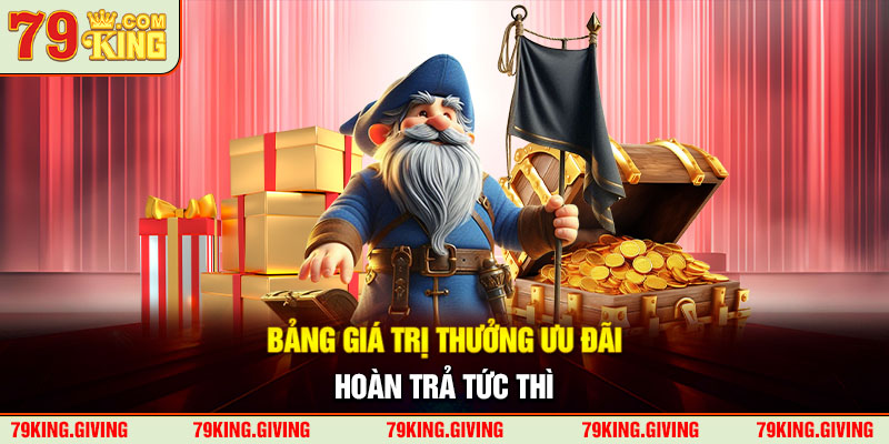 Bảng giá trị thưởng ưu đãi hoàn trả tức thì